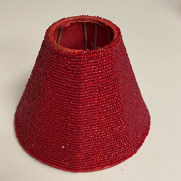 Vintage Ruby Red Glass Beaded candlestick Lamp Shade - Picture 5 of 14